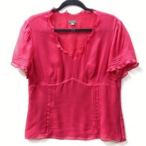 Ann Taylor Pink Silk Chiffon Blouse, Size Large, Lining Ruffle Peplum‎ Side Zip